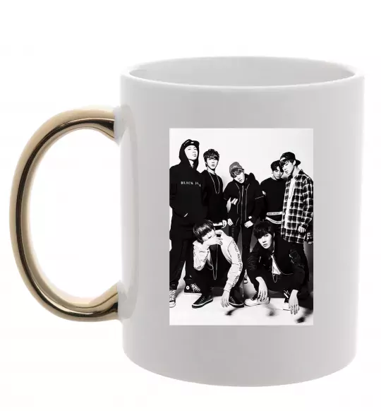 Чашка с цветной ручкой Bangtan Boys black Золото фото