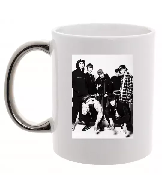 Чашка с цветной ручкой Bangtan Boys black Серебро фото