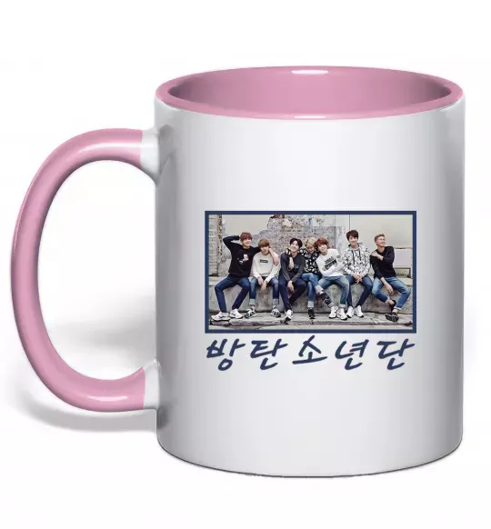 Чашка с цветной ручкой Bangtan sonyeondan Нежно розовый фото