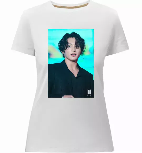 Жіноча преміум футболка Jongkook long hair Білий фото