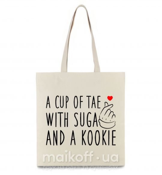 Еко-сумка A cup of Tae with Suga and a Kookie Бежевий фото