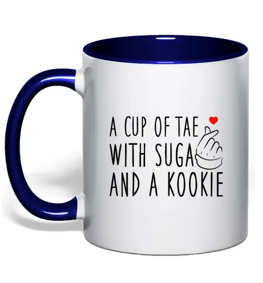 Чашка з кольоровою ручкою A cup of Tae with Suga and a Kookie Глибокий темно-синій фото