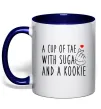 Чашка з кольоровою ручкою A cup of Tae with Suga and a Kookie Глибокий темно-синій фото
