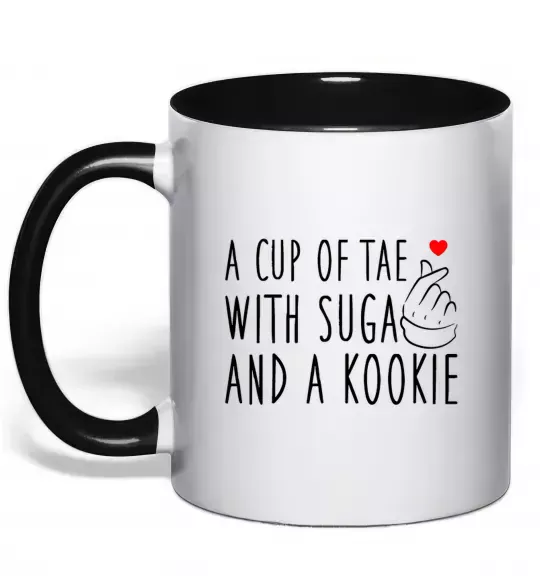 Чашка з кольоровою ручкою A cup of Tae with Suga and a Kookie Чорний фото