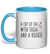 Чашка з кольоровою ручкою A cup of Tae with Suga and a Kookie Блакитний фото