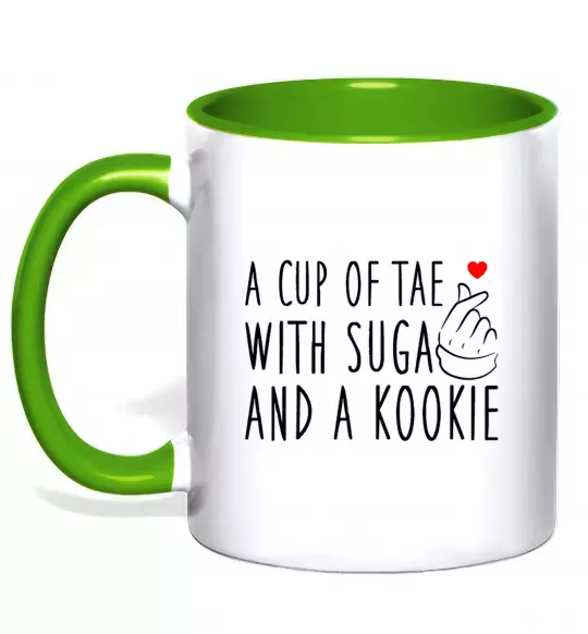 Чашка з кольоровою ручкою A cup of Tae with Suga and a Kookie Зелений фото