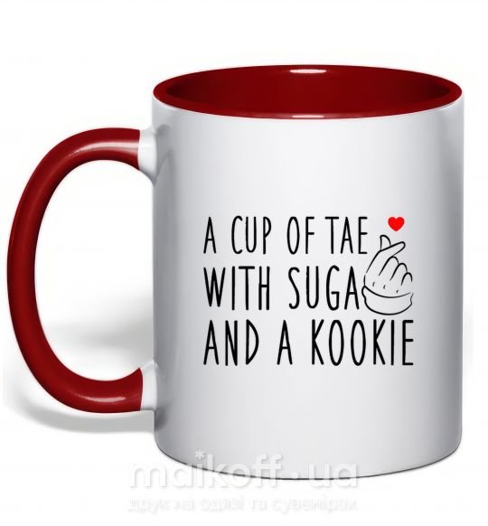 Чашка з кольоровою ручкою A cup of Tae with Suga and a Kookie Червоний фото
