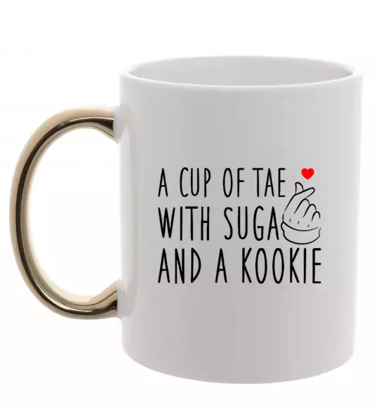 Чашка з кольоровою ручкою A cup of Tae with Suga and a Kookie Золото фото