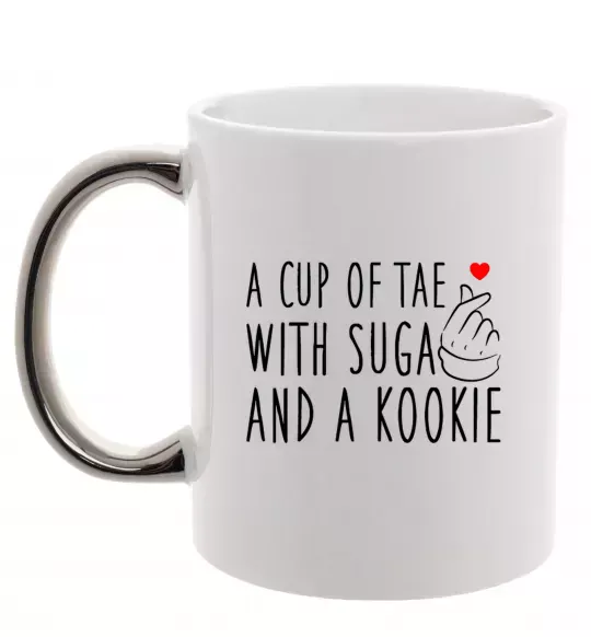 Чашка з кольоровою ручкою A cup of Tae with Suga and a Kookie Срібло фото