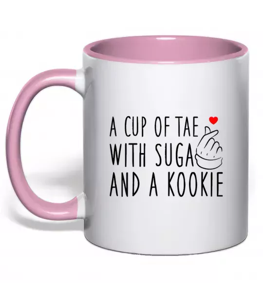 Чашка з кольоровою ручкою A cup of Tae with Suga and a Kookie Ніжно рожевий фото