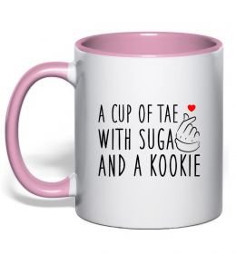 Чашка з кольоровою ручкою A cup of Tae with Suga and a Kookie Чашка з кольоровою ручкою A cup of Tae with Suga and a Kookie