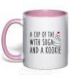 Чашка з кольоровою ручкою A cup of Tae with Suga and a Kookie Ніжно рожевий фото