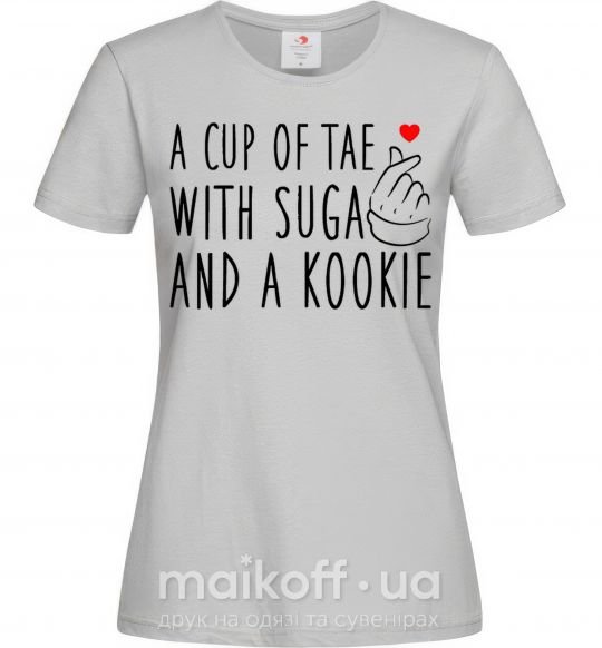 Жіноча футболка A cup of Tae with Suga and a Kookie Сірий фото