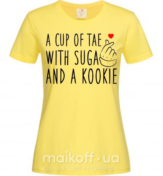 Жіноча футболка A cup of Tae with Suga and a Kookie Лимонний фото