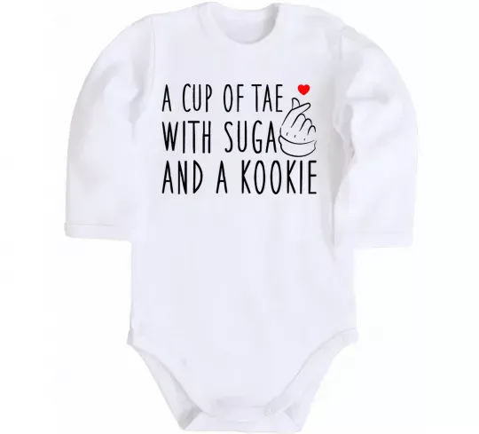 Дитячий бодік A cup of Tae with Suga and a Kookie Білий фото