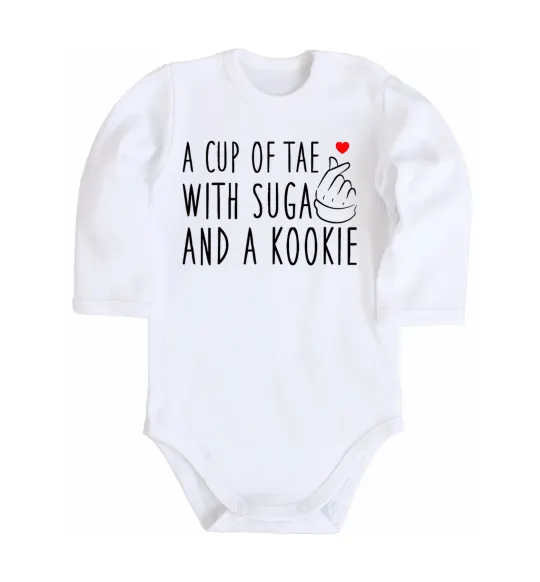 Детский боди A cup of Tae with Suga and a Kookie Белый фото
