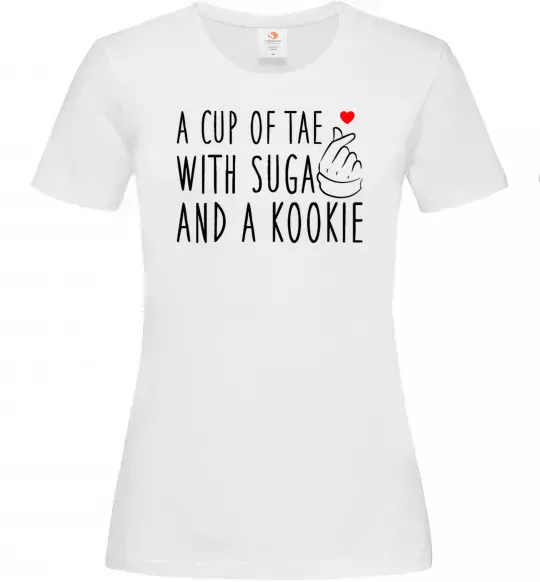 Жіноча футболка A cup of Tae with Suga and a Kookie Білий фото