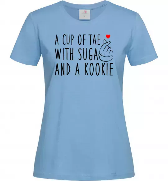 Жіноча футболка A cup of Tae with Suga and a Kookie Блакитний фото