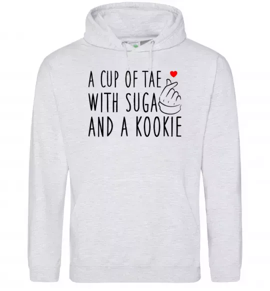 Женская толстовка (худи) A cup of Tae with Suga and a Kookie Серый меланж фото