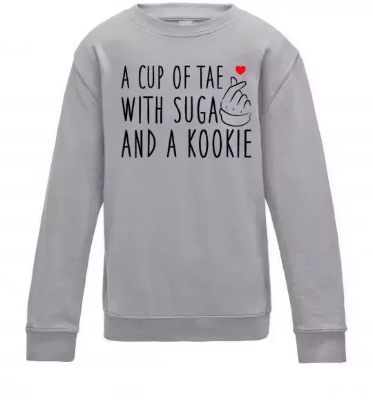Детский Свитшот A cup of Tae with Suga and a Kookie Серый меланж фото
