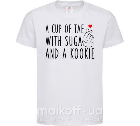 Детская футболка A cup of Tae with Suga and a Kookie Белый фото