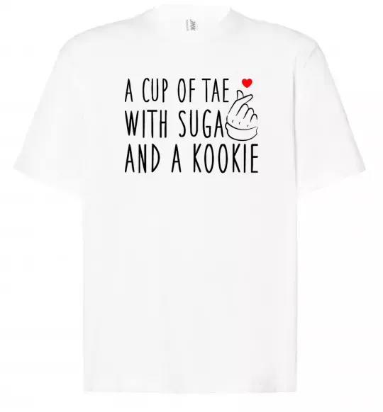 Футболка Оверсайз A cup of Tae with Suga and a Kookie Білий фото