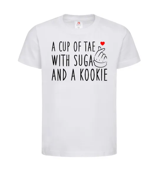 Детская футболка A cup of Tae with Suga and a Kookie Белый фото