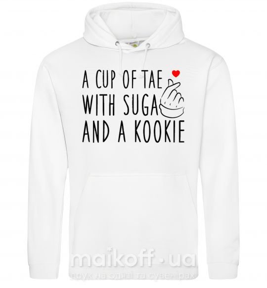 Мужская толстовка (худи) A cup of Tae with Suga and a Kookie Белый фото