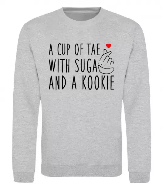 Свитшот A cup of Tae with Suga and a Kookie Серый меланж фото