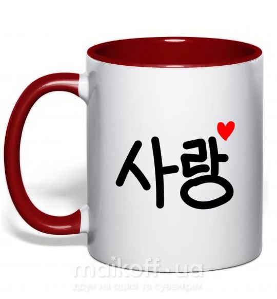 Чашка з кольоровою ручкою Любовь корейский язык Червоний фото