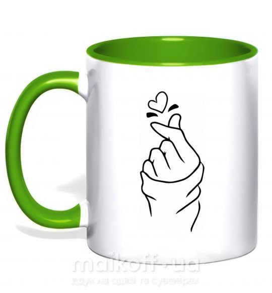 Чашка з кольоровою ручкою Korean heart Зелений фото