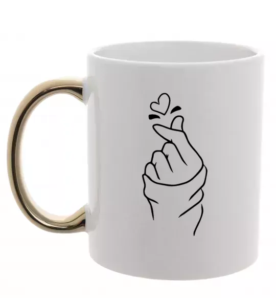 Чашка с цветной ручкой Korean heart Золото фото