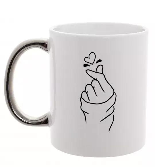 Чашка с цветной ручкой Korean heart Серебро фото