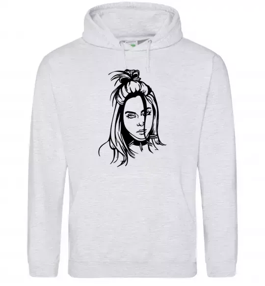 Мужская толстовка (худи) Billie Eilish portrait Серый меланж фото