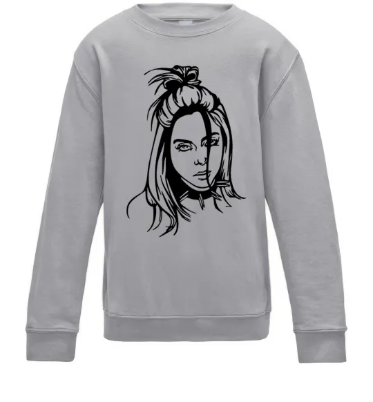 Детский Свитшот Billie Eilish portrait Серый меланж фото