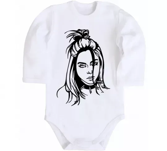 Дитячий бодік Billie Eilish portrait Білий фото