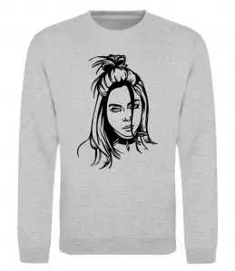 Свитшот Billie Eilish portrait Серый меланж фото