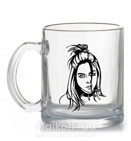 Чашка скляна Billie Eilish portrait Прозорий фото