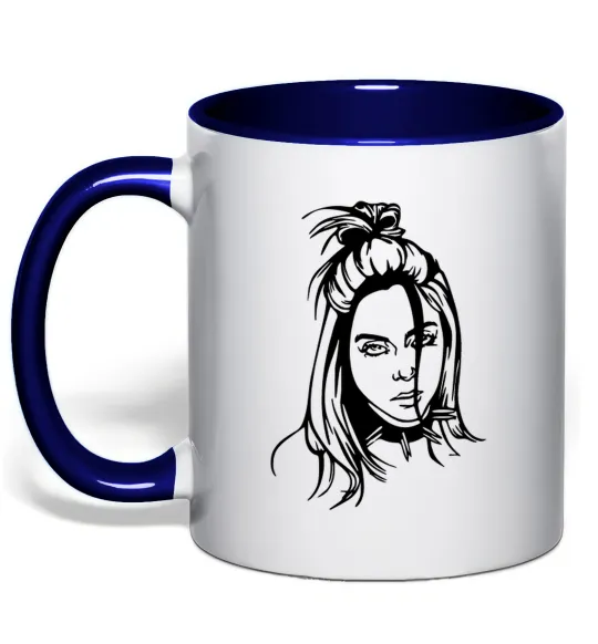 Чашка с цветной ручкой Billie Eilish portrait Глубокий темно-синий фото