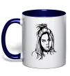 Чашка с цветной ручкой Billie Eilish portrait Глубокий темно-синий фото