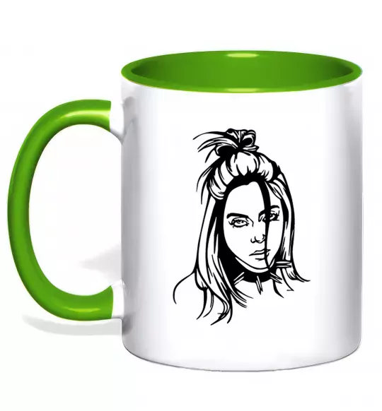 Чашка с цветной ручкой Billie Eilish portrait Зеленый фото