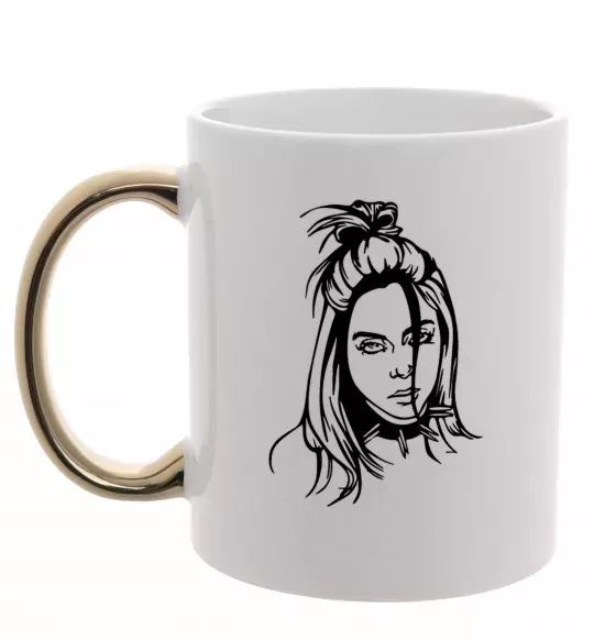 Чашка с цветной ручкой Billie Eilish portrait Золото фото