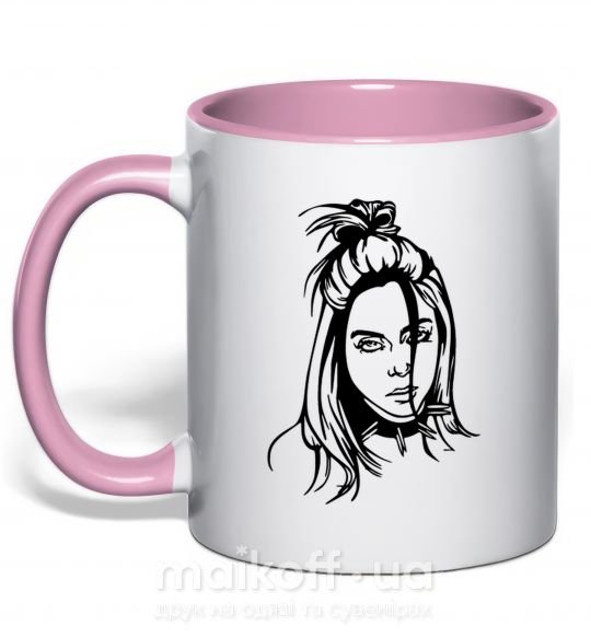 Чашка с цветной ручкой Billie Eilish portrait Нежно розовый фото