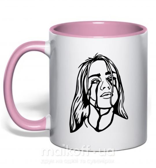 Чашка з кольоровою ручкою Billie Eilish black Ніжно рожевий фото