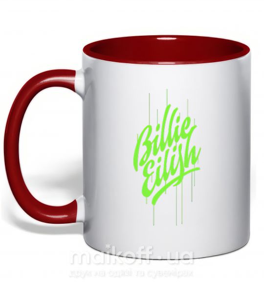 Чашка з кольоровою ручкою Billie Eilish green Червоний фото