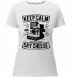 Жіноча преміум футболка Keep Calm And Say Cheese Білий фото