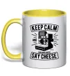 Чашка с цветной ручкой Keep Calm And Say Cheese Солнечно желтый Чашка с цветной ручкой Keep Calm And Say Cheese Солнечно желтый фото