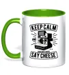 Чашка з кольоровою ручкою Keep Calm And Say Cheese Лаймовий Чашка з кольоровою ручкою Keep Calm And Say Cheese Лаймовий фото