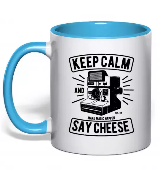 Чашка с цветной ручкой Keep Calm And Say Cheese Голубой фото