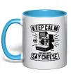 Чашка с цветной ручкой Keep Calm And Say Cheese Голубой Чашка с цветной ручкой Keep Calm And Say Cheese Голубой фото